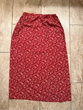 Urban Works Red White Floral Midi Skirt - Women's Lightweight Summer Skirt Boho